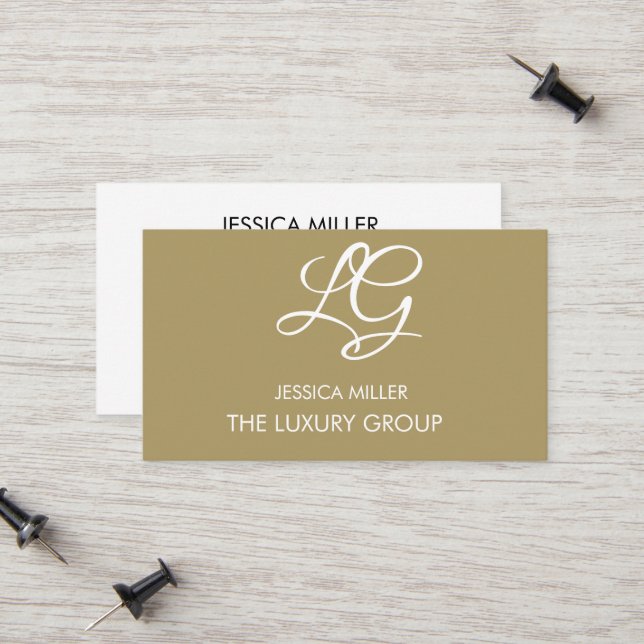 Modern Gold Luxury Elegant Script Logo Business  Calling Card (Front/Back In Situ)