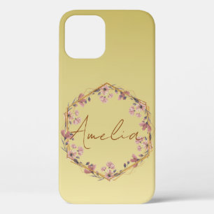 Modern gold Luxury typography floral watercolor gr iPhone 12 Case