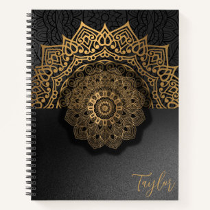Modern Gold Mandala Black Personalized Notebook