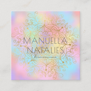 Modern Gold Mandala Pastel Gradient Makeup Artist Square Business Card