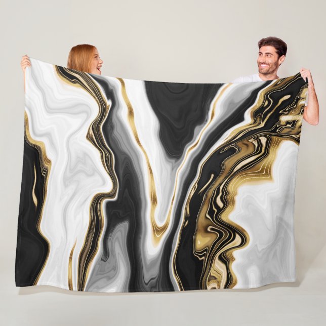 Modern Gold Marble Painting Aesthetic Fleece Blanket (In Situ)