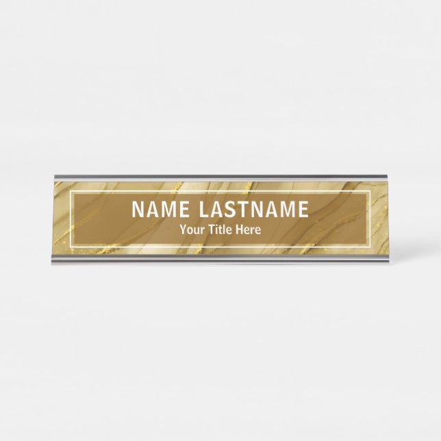 Modern Gold Marble Sign for Business & Office Desk (Front)