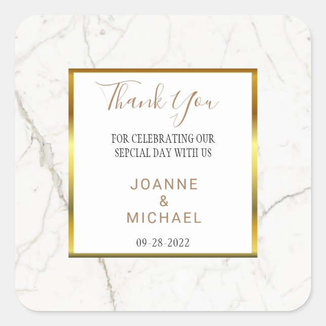 Modern Gold Marble Wedding Thank You Favour Square Sticker (Front)