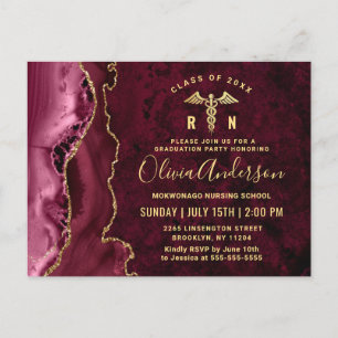 Modern Gold Maroon RN Graduation Party Invitation Postcard