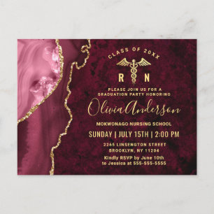 Modern Gold Maroon RN Graduation Party Invitation Postcard