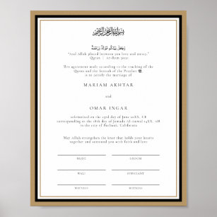 Modern Gold Marriage Certificate Wedding Keepsake Poster