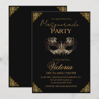 Modern Gold Masquerade Party Birthday