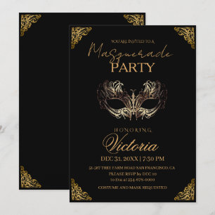 Modern Gold Masquerade Party Birthday Invitation