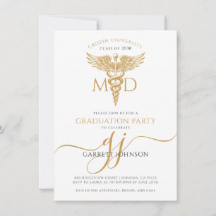 Modern Gold MD Doctor Photo Graduation Party  Invitation