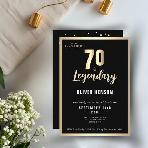 Modern Gold Metallic Surprise 70th Birthday  Invitation