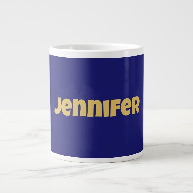 Modern Gold Midnight Blue Colour Plain Unique Large Coffee Mug (Front)