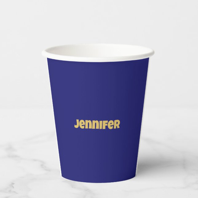 Modern Gold Midnight Blue Colour Plain Unique Paper Cups (Front)