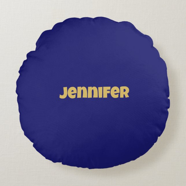 Modern Gold Midnight Blue Colour Plain Unique Round Pillow (Front)