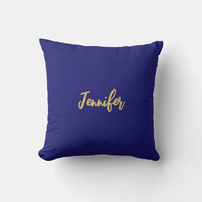 Modern Gold Midnight Blue Colour Plain Unique Throw Pillow (Front)