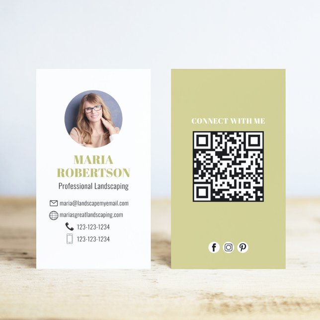 Modern Gold Minimalist QR Code Social Media Business Card (Minimalist modern simple gold business card.)