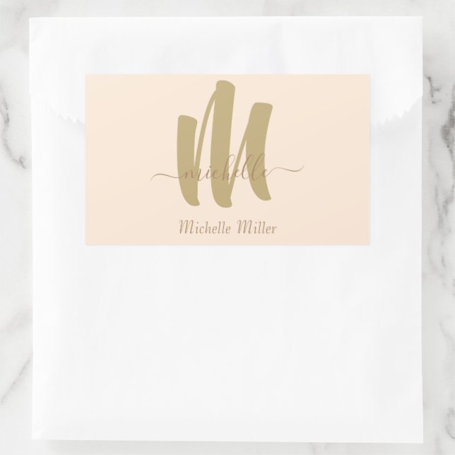 modern gold monogram beige initial business name sticker (Bag)