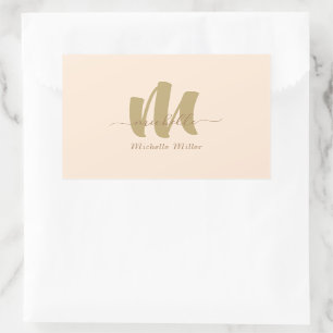 modern gold monogram beige initial business name sticker
