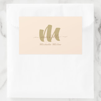 modern gold monogram beige initial business name sticker