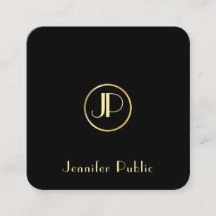 Modern Gold Monogram Black Template Elegant Trendy Square Business Card