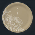 Modern Gold Monogram Floral Paper Plate<br><div class="desc">Bring modern elegance to your reception with this beautiful plate.</div>