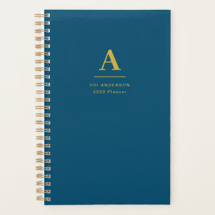 Modern Gold Monogram Indigo Blue Pro Business Planner