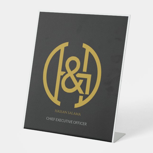 Modern Gold Monogram Initial Crest Executive Desk  Pedestal Sign (Front)