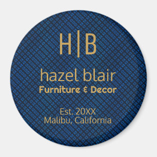 Modern Gold Monogram Logo Blue Squares Pattern Magnet