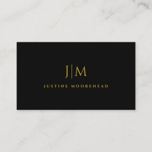 Modern Gold Monogram Minimalist Black Business Card
