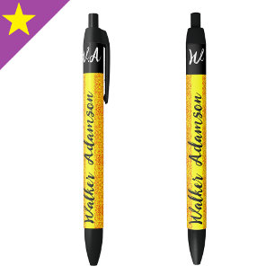 Modern Gold Monogram Name, Trendy Affordable Chic Black Ink Pen