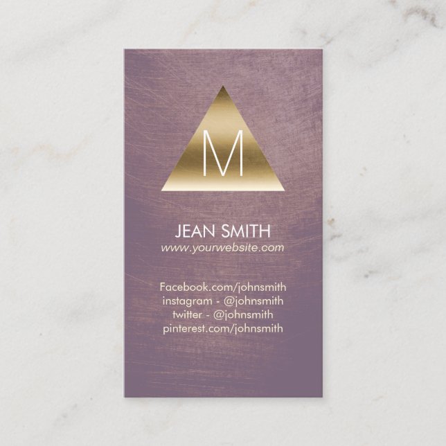 Modern Gold Monogram Triangle Logo Business Card (Front)
