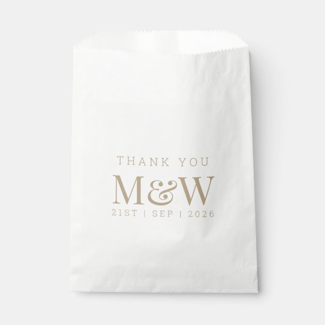 Modern Gold Monogram White Wedding Thank You  Favour Bag (Front)