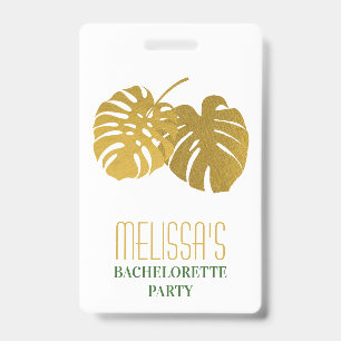 Modern Gold Monstera Leaves Bachelorette Party Badge