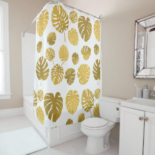 Modern Gold Monstera Tropical Leaves Pattern