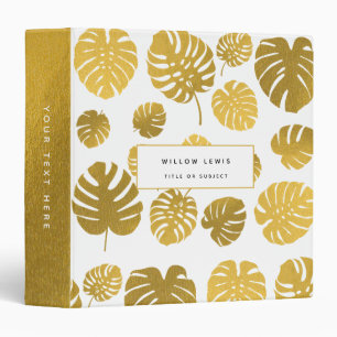Modern Gold Monstera Tropical Leaves Pattern Binder