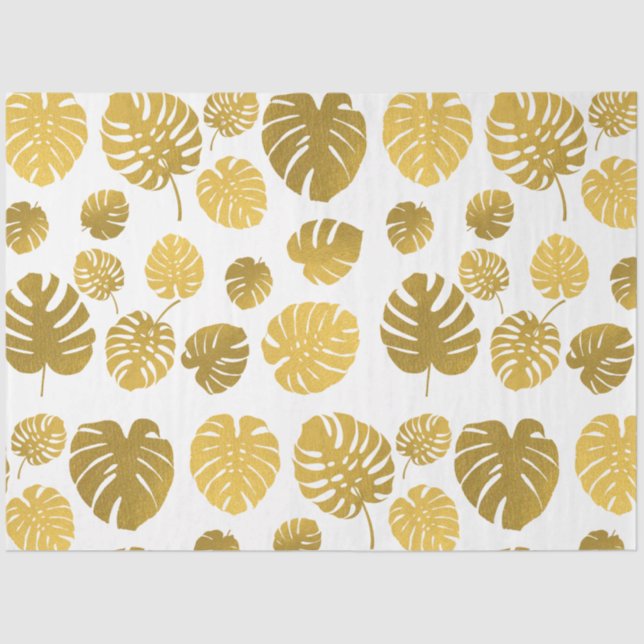 Modern Gold Monstera Tropical Leaves Pattern  Tissue Paper (Front)