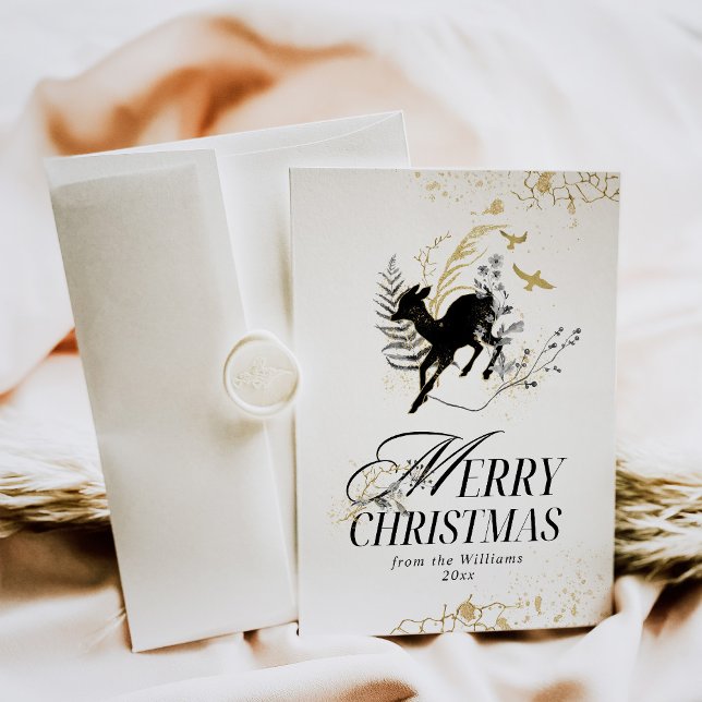 Modern Gold Moon Magic Forest Photo Christmas Holiday Card (Creator Uploaded)