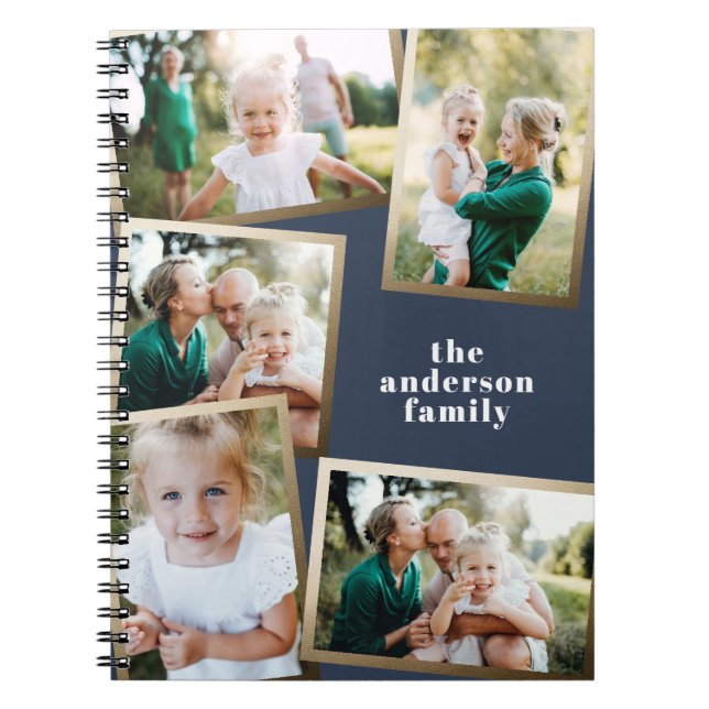 Modern gold multi photo family stylish notebook (Front)