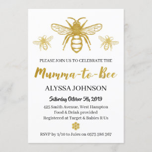 Modern Gold Mumma to Bee Baby Shower Invitation