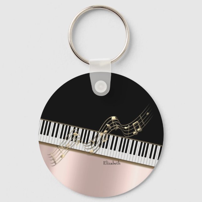  Modern Gold Music Notes,Piano Keys Rose Gold   Keychain (Front)