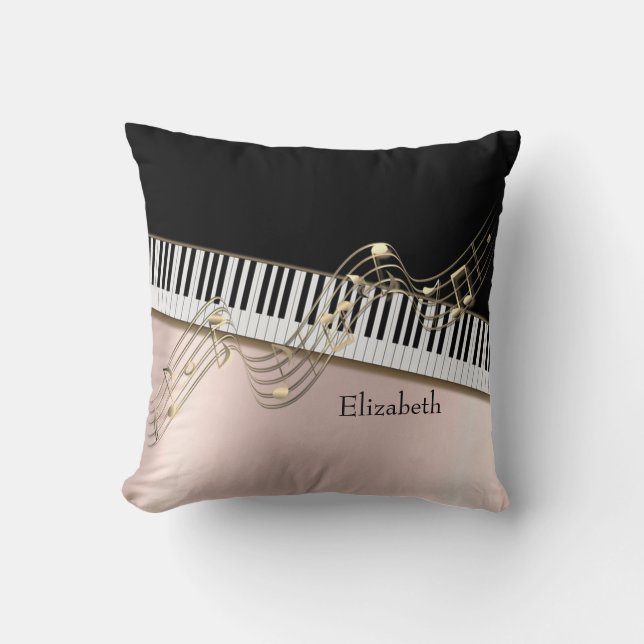  Modern Gold Music Notes,Piano Keys Rose Gold   Throw Pillow (Front)