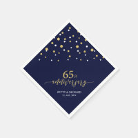 Modern Gold & Navy 65th Anniversary Party Napkins