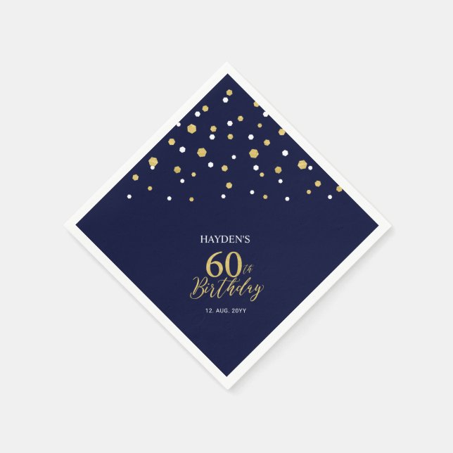 Modern Gold & Navy Blue 60th Birthday Party Napkin (Corner)