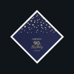 Modern Gold & Navy Blue 90th Birthday Party Napkin<br><div class="desc">This personalized paper napkin will add stylish detail to your special day. This design features modern gold & navy blue hexagon confetti with custom text. Perfect for a modern gold theme 90th birthday party. Matching invitations and party supplies are available in my shop BaraBomDesign.</div>