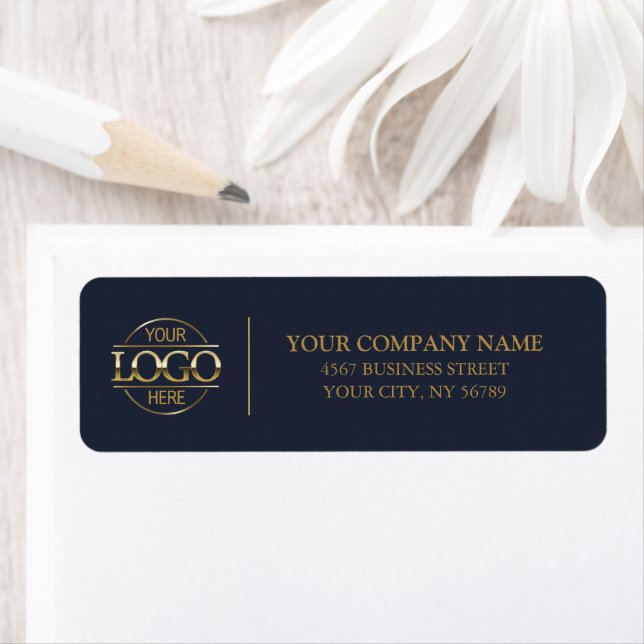 Modern Gold Navy Blue Business Logo Adresse de ret (En situation)