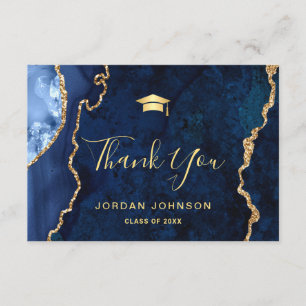 Modern Gold Navy Blue Marble Graduation Thank You Card