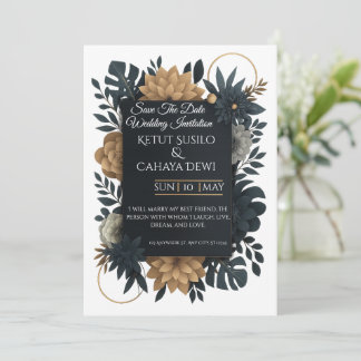  Modern Gold & Navy Floral Wedding Invitation 