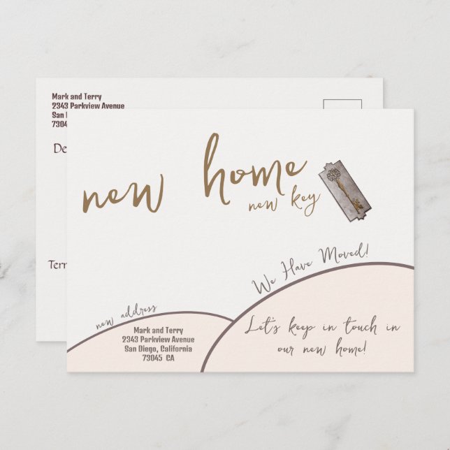 Modern Gold New Home New Key We Have Moved Announcement Postcard (Front/Back)