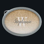 Modern Gold Ombre Faux Glitter Monogram Belt Buckle<br><div class="desc">This chic belt buckle features a gold ombre faux glitter background. Customize it with your initial in white serif font and your name in dark grey handwriting-style brush script.</div>
