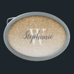 Modern Gold Ombre Faux Glitter Monogram Belt Buckle<br><div class="desc">This chic belt buckle features a gold ombre faux glitter background. Customize it with your initial in white serif font and your name in dark grey handwriting-style brush script.</div>