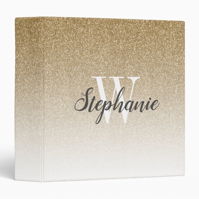 Modern Gold Ombre Faux Glitter Monogram Binder (Front/Spine)